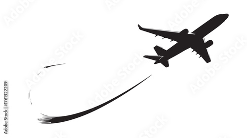 Airplane silhouette flying with a swoosh trail aircraft