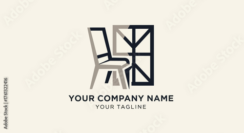 Minimalist Furniture Logo Featuring a Chair and Cabinet Design.