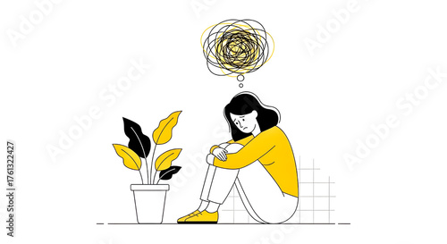 Anxiety & Depression: Woman with Confused Thoughts, Stress & Mental Health Issues