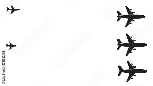 Black Airplane Silhouettes of Various Sizes on White