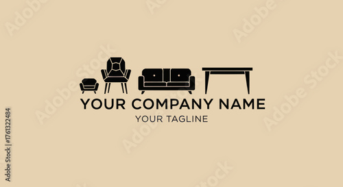Furniture Company Logo Design with Sofa Armchair and Table.