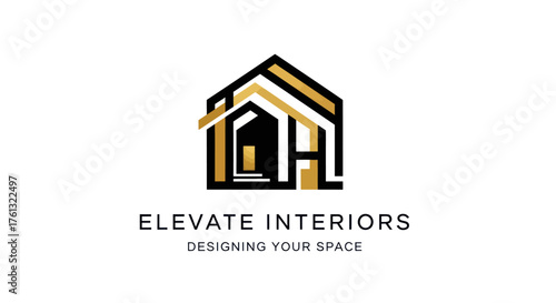 Elegant Interior Design Logo Featuring a Stylized House with Clean Lines and Modern Aesthetic.