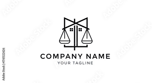 Modern Law Firm Logo with Scales of Justice and House Elements.