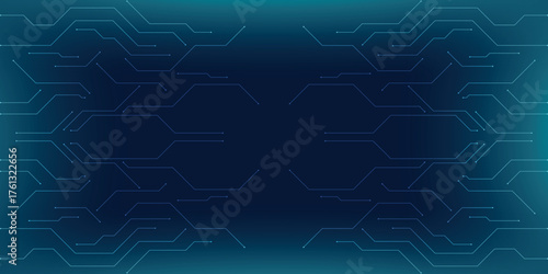 Futuristic blue PCB circuit board technology background with digital connections.