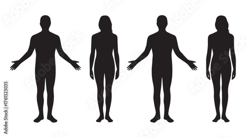 Four human body silhouettes with arms outstretched