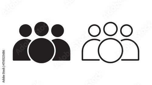 Solid and Outline Group of People Icons illustration