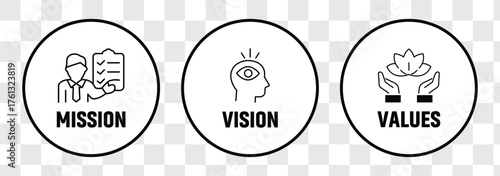 A Vision, mission and values icons set isolated on white background flat vector illustration. eps 10