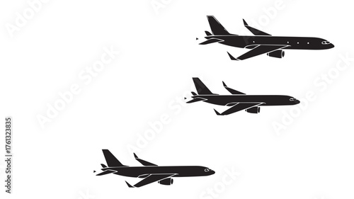 Three Black Airplane Silhouettes on White Background