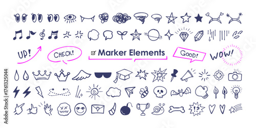 Creative doodle marker art pack with hand-drawn elements