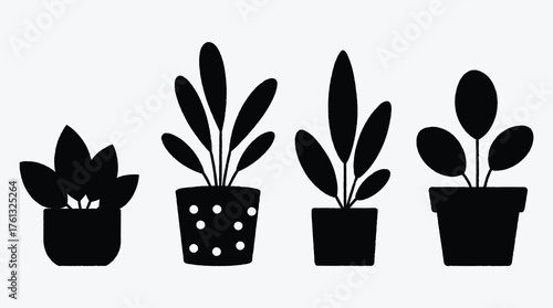 Silhouette vector of potted plants in a modern minimalist style