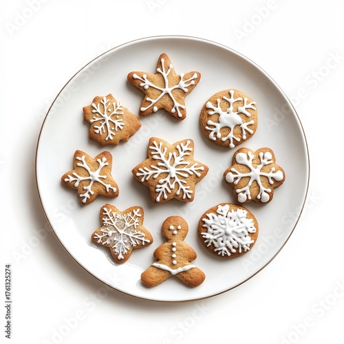 Gingerbread cookies shaped like snowflakes and a gingerbread man  