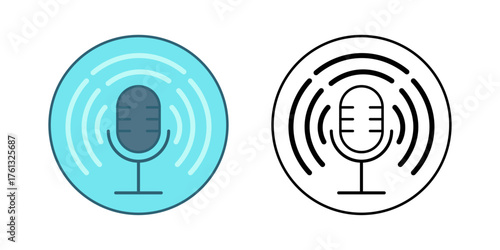 AI assistant listening mode icon with circular waveform glowing near microphone symbol. Great for voice recognition, digital assistant UI, and modern AI interface designs.