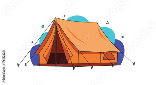 Orange canvas tent set up for outdoor camping adventures and nature exploration.