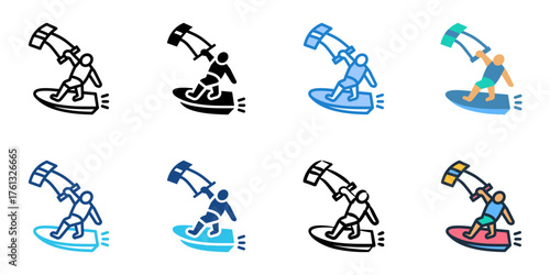 Kiteboarding icon set multiple style collection 

