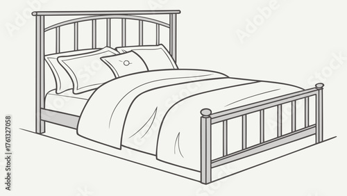 Illustration of a bed with a headboard and footboard with pillows and a blanket on top of the mattress