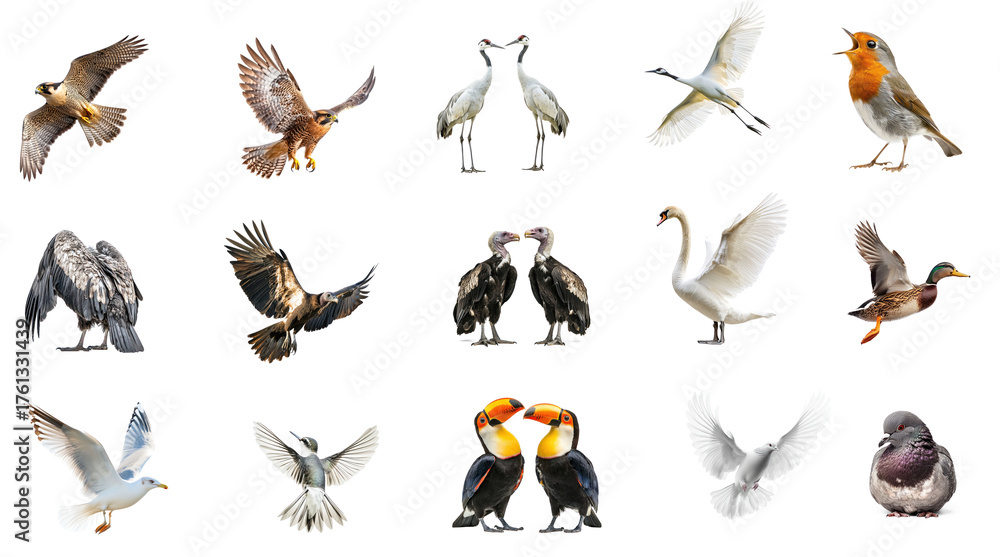 Obraz premium Collection of Falcon circling A falcon circles high in the sky, scanning the ground for prey. full length isolate on transparent background