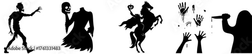 Halloween Horror Silhouettes Set — Zombie, Headless Horseman, Scary Hands, Grim Reaper and Ghost Shadows