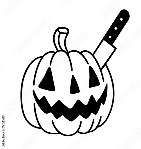Jack o lantern pumpkin stabbed with knife