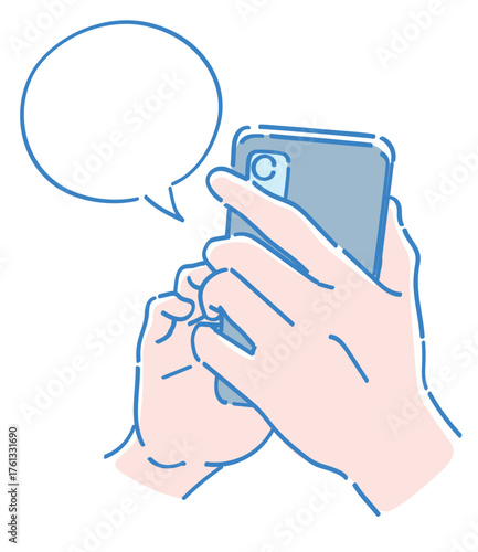 スマートフォンを持つ手。ベクターイラスト素材。