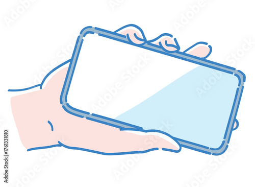スマートフォンを持つ手。ベクターイラスト素材。