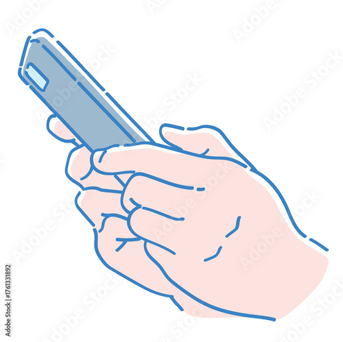 スマートフォンを持つ手。ベクターイラスト素材。