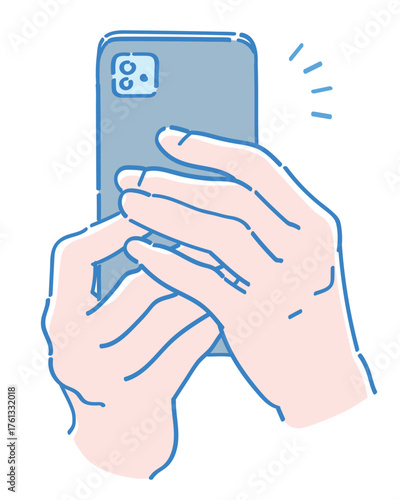 スマートフォンを持つ手。ベクターイラスト素材。