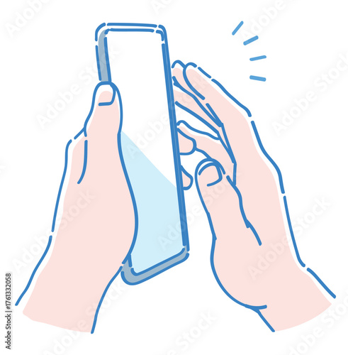 スマートフォンを持つ手。ベクターイラスト素材。