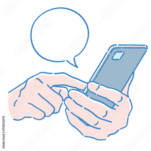 スマートフォンを持つ手。ベクターイラスト素材。