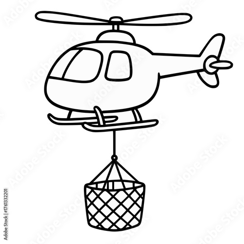 Helicopter Carrying Suspended Basket Line Drawing Aerial Transport