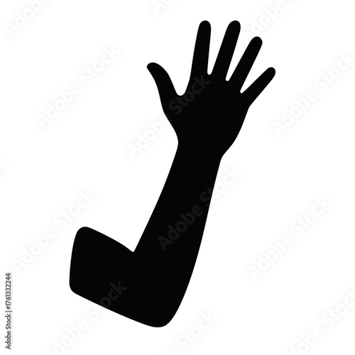 Raised Human Arm Silhouette with Open Hand Gesture Symbol