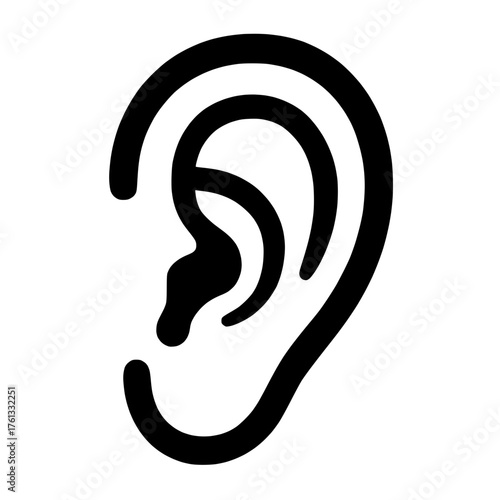 Stylized Human Ear Outline Abstract Black Line Drawing