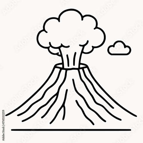 Volcano Eruption Line Drawing with Lava and Smoke Minimal Nature Scene