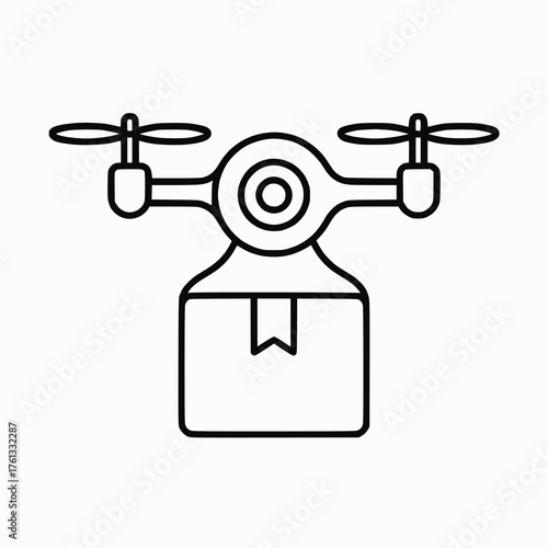 Drone Carrying Package Line Drawing Modern Delivery Concept