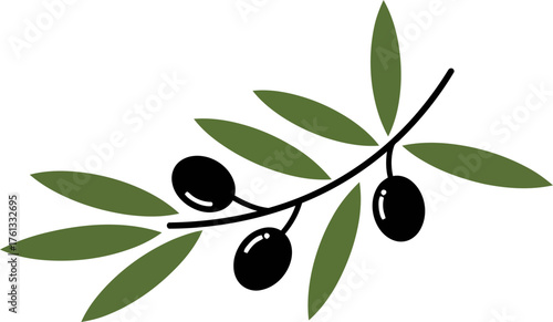 Minimalistic Illustration of Green Leaves with a Black Background for Botanical Design