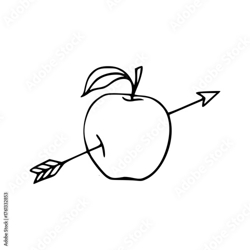 apple hit by arrow line art illustration