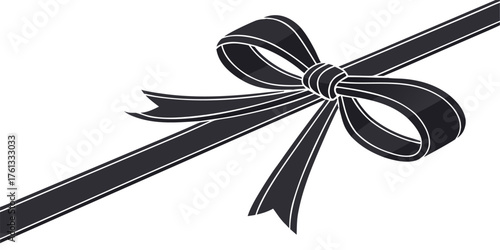 Shiny gift with black ribbon and bow, decorative vector design, no background.