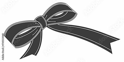 Vector decorative shiny gift with black ribbon and tied bow design element isolated on white background.