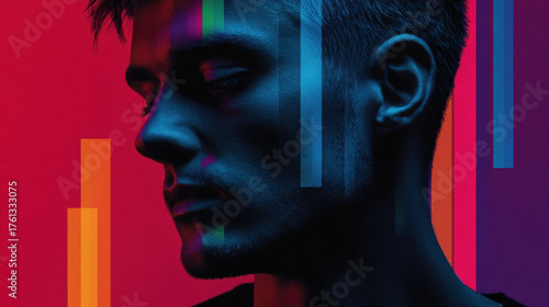 Woman in virtual chaos artwork creates stunning visual experience with vibrant colors and abstract shapes that evoke deep emotions