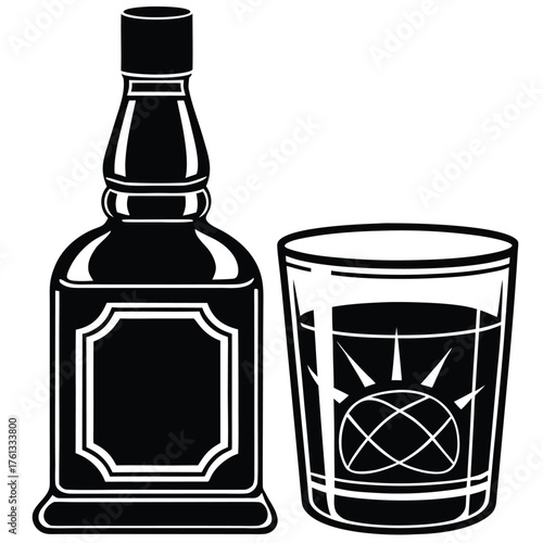 Silhouette of a classic whisky glass and bottle evoking scottish heritage and premium spirits perfect for branding and design