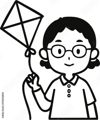 Child Holding Kite Illustration Nostalgic Joy and Simple Pleasures