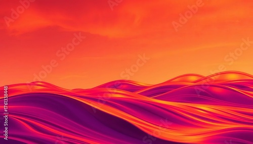 Abstract fiery orange and purple wave forms evoking a sunset,  heat,  waves