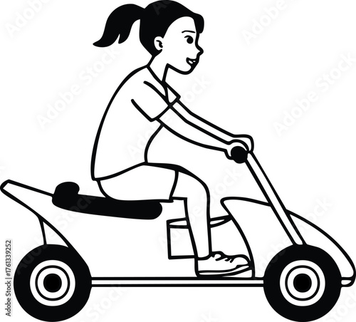 Young girl enjoying a ride on a scooter, a charming illustration of childhood mobility and outdoor fun