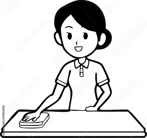 Woman Cleaning Desk Illustration A Simple Depiction of Housework and Domestic Chores