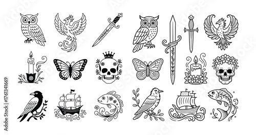 Phoenix Tattoo Design: Rising Bird Illustration, Mythology Theme, Black Ink Graphic Style