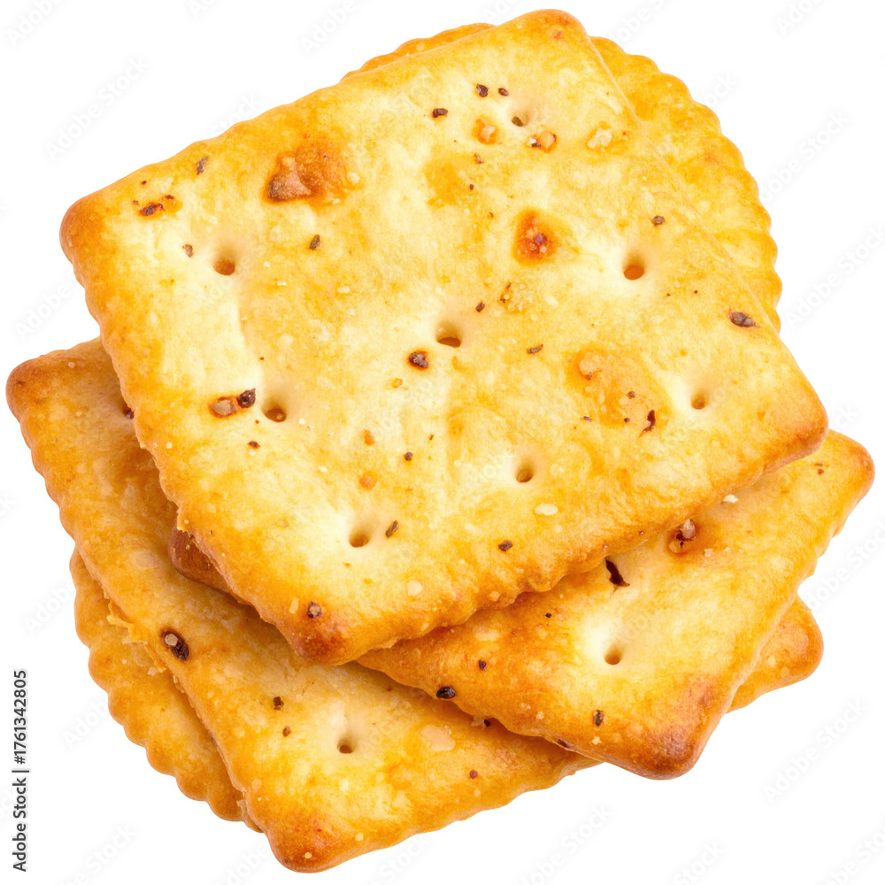 Fototapeta premium Stacked golden Cheese crackers with pepper and salt isolated white background