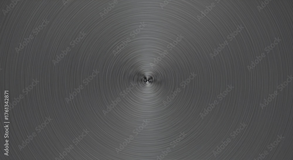 Fototapeta premium Gray background with a concentric brushed metallic texture radiating from a central point