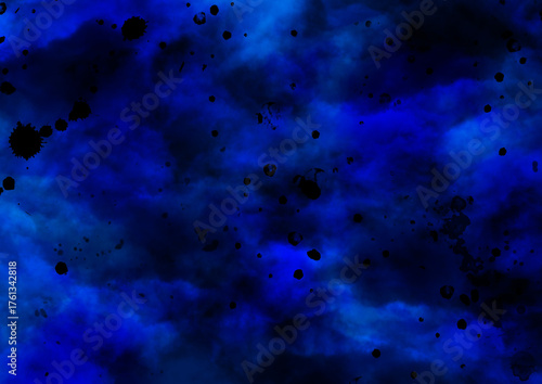 黒い水滴と暗くて青いモヤモヤした不気味な背景画像