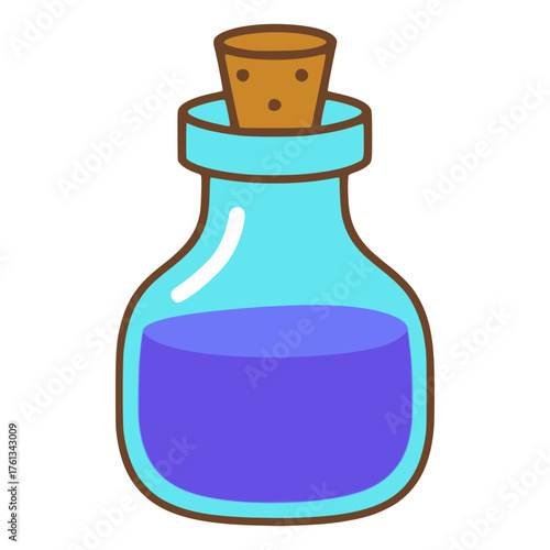 magic blue potion heal in glass bottle flat color vector illustration template design