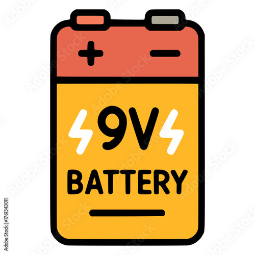 battery accumulator 9v power energy flat color vector illustration template design