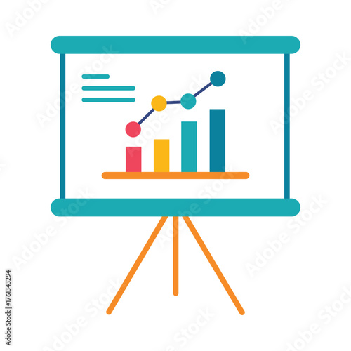 Business growth presentation chart with bar and line graphs on whiteboard vector